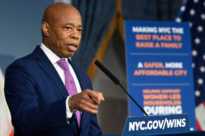 Mayor Eric Adams speaking at City Hall on 2025 NYC Mayor's Race